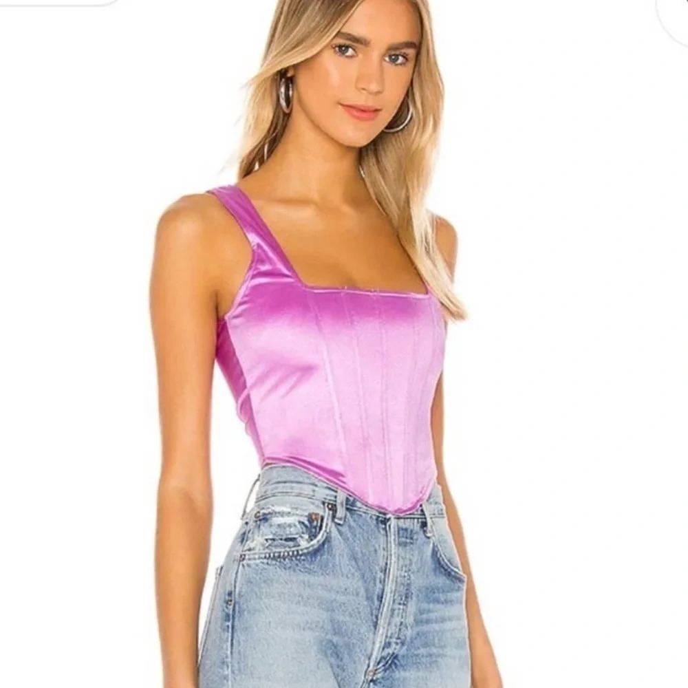 Revolve Superdown size XS Catey Purple Shiny‎ Corset Tank Top Side zip